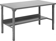 Image of Product. Stationary Table with Shelf. Front orientation. Tables. Heavy Duty Adjustable-Height Steel Tables, Stationary, Tables with Shelf.