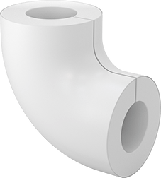 Image of Product. Front orientation. PVC Pipe Insulation Jacketing, 90 Degree Elbow, for 3-1/8" Insulation OD.