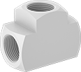 Image of Product. Female. Front orientation. Pipe and Fittings. High-Temperature PTFE Pipe Fittings for Harsh Chemicals, Tee Connectors, Threaded Fitting Connection, Female.