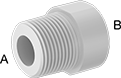 Image of Product. Male x Female. Front orientation. Contains Annotated. Pipe and Fittings. High-Temperature PTFE Pipe Fittings for Harsh Chemicals, Bushing Straight Reducing Adapters, Male, Threaded Fitting Connection, Female.