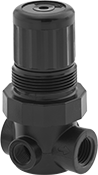 Image of Product. With Outlet Pressure Adjustment Knob. Front orientation. Pressure-Regulating Valves. Threaded Pressure-Regulating Valves for Food and Beverage, Female Inlet, Buna-N Diaphragm, Outlet-Pressure-Adjustment Knob.