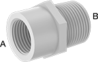Image of Product. NPT Female × NPT Male. Front orientation. Contains Annotated. Pipe and Fittings. Crack-Resistant PFA Pipe Fittings for Harsh Chemicals, Straight Reducing Adapters, Male, Female, Threaded Fitting Connection, Hex Body.