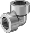 Image of Product. Female. Front orientation. Pipe and Fittings. High-Pressure Stainless Steel Socket-Connect Pipe Fittings, 90° Elbow Connectors, Socket Connect.