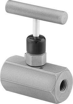 Image of Product. Style L. Front orientation. High-Pressure Precision Flow-Adjustment Valve, Bubble-Tight Soft Seat, 316 Stainless Steel Body, 1/2 NPT Female.