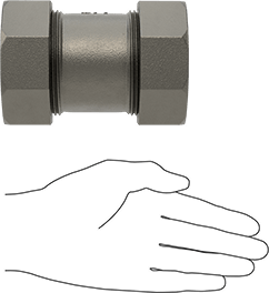 Image of Product. Side1 orientation. Contains SizingReference. Clamp-on Fitting, Medium-Pressure, Black Iron, for 1.9" Pipe OD.