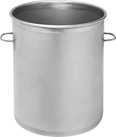 Image of Product. Front orientation. Drums. Food and Beverage Stainless Steel Drums, Open Head With Handles—Reinforced Top Rim.