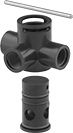 Image of Product. Exploded View. Front orientation. Exploded view. Diverting Valves. Easy-Clean Threaded Diverting Valves for Chemicals , Side-Port Inlet.