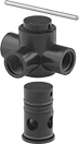 Image of Product. Exploded View. Front orientation. Exploded view. Diverting Valves. Easy-Clean Threaded Diverting Valves for Chemicals , Any Port Inlet.