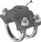 Image of Product. Female × Clamp On. Front orientation. Contains Annotated. Pipe and Fittings. Low-Pressure Iron and Steel Threaded Pipe Fittings, Saddle Tap Tees with Gasket, Clamp-On Fitting Connection, Threaded Fitting Connection, Female.