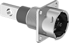 Image of Product. Front. Front orientation. Ecomate Connectors. Vibration-Resistant High-Current Ecomate Connectors, Male Panel-Mount Tab Receptacles—External Housing Lock.