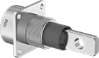 Image of Product. Back. Back orientation. Ecomate Connectors. Vibration-Resistant High-Current Ecomate Connectors, Male Panel-Mount Tab Receptacles—External Housing Lock.