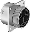 Image of Product. Back. Back orientation. Ecomate Connectors. Vibration-Resistant High-Current Ecomate Connectors, Female Panel-Mount Crimp-On Receptacles—External Housing Lock.