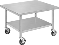 Image of Product. Front orientation. Tables. Low-Profile Stainless Steel Tables, Rolling, Stainless Steel Shelf.