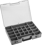 Image of Product. Front orientation. Organizer Boxes. Compartmented Organizer Boxes with Handle and Adjustable Dividers, Style D.