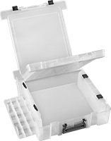 Image of Product. Front orientation. Organizer Boxes. Compartmented Organizer Boxes with Handle and Adjustable Dividers, Style F.