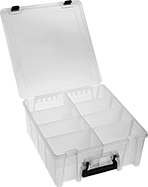 Image of Product. Front orientation. Organizer Boxes. Compartmented Organizer Boxes with Handle and Adjustable Dividers, Style H.
