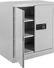 Image of Product. Style C. Front orientation. Cabinets. Bench-Height Shelf Cabinets, Stationary, Electronic-Push-Button Lock, Style C.