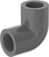 Image of Product. Front orientation. Pipe and Fittings. CPVC Pipe Fittings for Chemicals, Short 90° Elbow Connectors, Threaded Fitting Connection, Female.