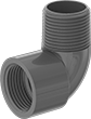 Image of Product. NPT Female × NPT Male. Front orientation. Pipe and Fittings. CPVC Pipe Fittings for Chemicals, 90° Elbow Adapters, Male, Female, Threaded Fitting Connection.