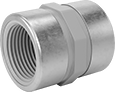 Image of Product. NPT Female. Front orientation. Pipe and Fittings. CPVC Pipe Fittings for Chemicals, Straight Connectors with Collar, Threaded Fitting Connection, Female.