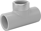 Image of Product. Cement Socket Female × NPT Female × Cement Socket Female. Front orientation. Pipe and Fittings. CPVC Pipe Fittings for Chemicals, Inline Tee Adapters with Collar, Cement-Socket Fitting Connection, Female, Threaded Fitting Connection.