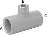 Image of Product. Cement Socket Female × NPT Female × Cement Socket Female. Front orientation. Contains Annotated. Pipe and Fittings. CPVC Pipe Fittings for Chemicals, Inline Tee Reducing Adapters with Collar, Cement-Socket Fitting Connection, Female, Threaded Fitting Connection.