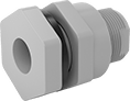 Image of Product. Cement Socket Female. Front orientation. Pipe and Fittings. CPVC Pipe Fittings for Chemicals, Through-Wall Straight Connectors with Gasket, Cement Socket Female, Hex Body.