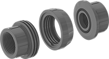 Image of System. Cement Socket Female. Front orientation. Exploded view. Contains MultipleImages. Pipe and Fittings. CPVC Pipe Fittings for Chemicals, Union Straight Connectors, Threaded Fitting Connection, Female.