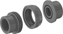Image of Product. Front orientation. Pipe and Fittings. CPVC Pipe Fittings for Chemicals, Union Straight Connectors, Cement Socket Female, Round Body.