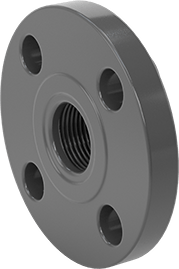 Image of Product. Back orientation. Thick-Wall Plastic Pipe Fitting for Water, Fixed Flange, 1 NPT Female.