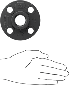 Image of Product. Side1 orientation. Contains SizingReference. Thick-Wall Plastic Pipe Fitting for Water, Fixed Flange, 1 NPT Female.