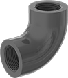 Image of Product. NPT Female. Front orientation. Pipe and Fittings. Thick-Wall Plastic Pipe Fittings for Water, Short 90° Elbow Connectors, Threaded Fitting Connection, Female.