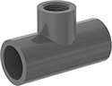 Image of Product. Cement Socket Female x NPT Female x Cement Socket Female. Front orientation. Pipe and Fittings. Thick-Wall Plastic Pipe Fittings for Water, Inline Tee Reducing Adapters, Cement-Socket Fitting Connection, Female, Threaded Fitting Connection.