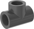 Image of Product. NPT Female. Front orientation. Pipe and Fittings. Thick-Wall Plastic Pipe Fittings for Water, Tee Connectors, Threaded Fitting Connection, Female.
