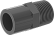 Image of Product. Cement Socket Male × NPT Male. Front orientation. Pipe and Fittings. Thick-Wall Plastic Pipe Fittings for Water, Straight Adapters, Threaded Fitting Connection, Cement-Socket Fitting Connection, Male, Hex Body.