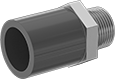 Image of Product. Cement Socket Female × NPT Male. Front orientation. Pipe and Fittings. Thick-Wall Plastic Pipe Fittings for Water, Straight Adapters, Male, Female, Threaded Fitting Connection, Cement-Socket Fitting Connection, Hex Body.