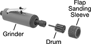 Image of System. Front orientation. Contains Annotated. Sanding Sleeve Drums. Flap Sanding Sleeve Drums for Handheld Power Tools.
