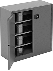 Image of ProductInUse. 2 Doors. Front orientation. Safety Cabinets. Bench-Height Safety Cabinets for Flammables in 1-Gallon Cans, Hinged Door, 2 Doors.