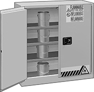 Image of ProductInUse. 2 Doors. Front orientation. Cabinets. Bench-Height Safety Cabinets for Flammables in 1-Gallon Cans, Painted Steel, Assembled, Hinged Door, 2 Doors.