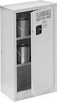 Image of ProductInUse. 1 Door. Front orientation. Safety Cabinets. Bench-Height Safety Cabinets for Flammables in 1-Gallon Cans, Hinged Door, 1 Door.