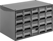 Image of Product. 20 Drawers. Front orientation. Cabinets. Stackable Small-Parts Cabinets with Plastic Drawers, Painted Steel with Label Holders—Assembled, 20 Drawers.