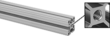 Image of Product. Front orientation. Contains Inset. T-Slotted Framing and Fittings. T-Slotted Framing Rails, Single Four Slot Rails with Tapped Center Holes.