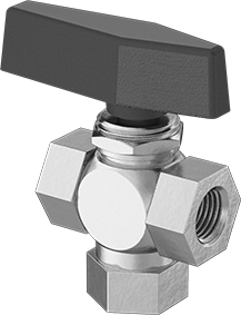 Image of Product. Front orientation. Diverting Valve, Panel-Mount, L-Pattern, Brass Body, 1/4 NPT Female, 3.1 Cv.