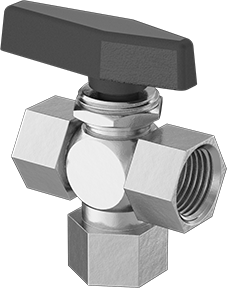 Image of Product. Front orientation. Diverting Valve, Panel-Mount, L-Pattern, Brass Body, 1/2 NPT Female, 2.7 Cv.