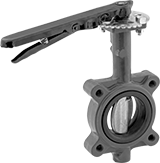 Image of Product. Front orientation. Flow-Adjustment Valves. Flanged Flow-Adjustment Valves for Chemicals, Lug Valves with Lockable Lever Handle, 4 Bolt Holes.