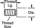 Image of Attribute. Threaded. Front orientation. Contains Annotated. Threaded Head. Made-to-Order Pins, Set-Screw Flat End.