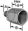 Image of Product. Front orientation. Contains Annotated. Thread Adapters. Inch-to-NPT Male-Female Hex Thread Adapters.