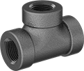 Image of Product. NPT Female. Front orientation. Pipe and Fittings. Medium-Pressure Iron and Steel Threaded Pipe Fittings, Tee Connectors, Threaded Fitting Connection, Female.