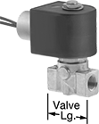 Image of Product. Front orientation. Contains Annotated. Solenoid On/Off Valves. Compact Solenoid On/Off Valves, Brass Body with Wire Lead Connection—Synthetic Ruby Seal.
