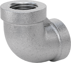 Image of Product. Back orientation. Low-Pressure Pipe Fitting, Galvanized Iron, 90 Degree Elbow Connector, 1/4 NPT Female.